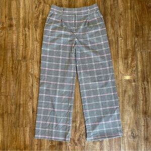 LOFT Women’s Peyton Trouser Black Tan Plaid Wide Straight Leg Pants Size 4